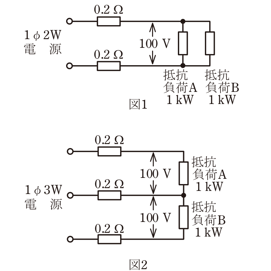 令和5年度上期 第二種電気工事士 学科試験 午前 問7 の回路図（図1・図2）