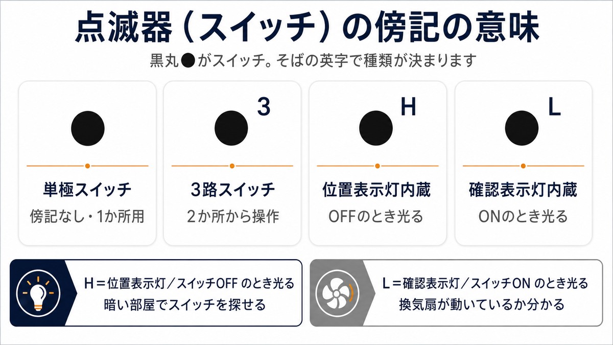 点滅器(スイッチ)の傍記の意味